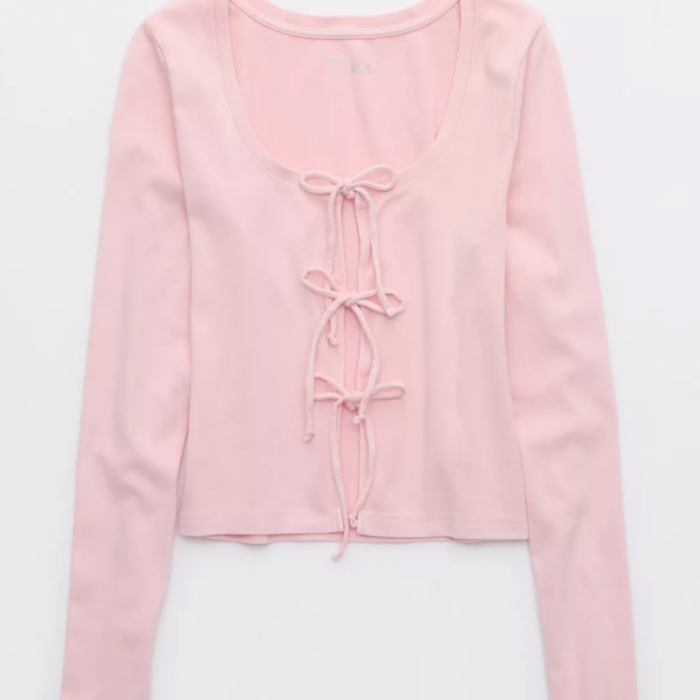 Aerie Pink Tie-Front Long Sleeve Top - Picture 4 of 12